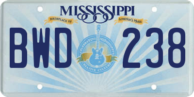 MS license plate BWD238
