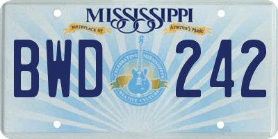 MS license plate BWD242