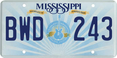 MS license plate BWD243