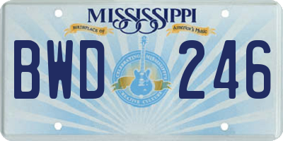 MS license plate BWD246