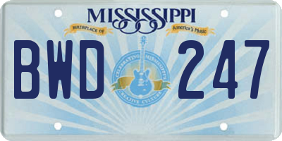 MS license plate BWD247