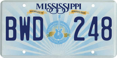 MS license plate BWD248