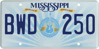 MS license plate BWD250