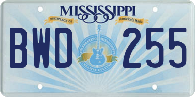 MS license plate BWD255