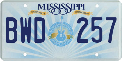 MS license plate BWD257