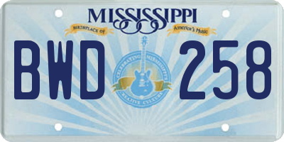 MS license plate BWD258