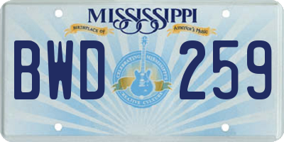 MS license plate BWD259