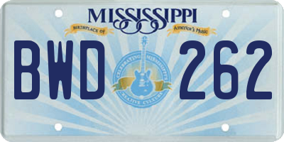 MS license plate BWD262