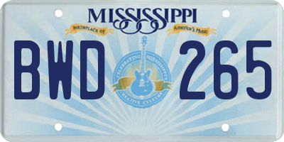 MS license plate BWD265