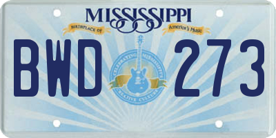 MS license plate BWD273
