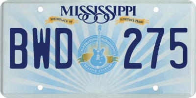 MS license plate BWD275