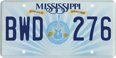 MS license plate BWD276