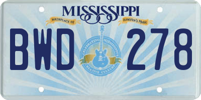 MS license plate BWD278