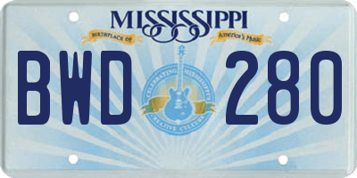 MS license plate BWD280