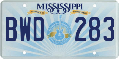 MS license plate BWD283