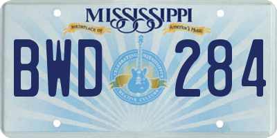 MS license plate BWD284