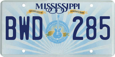 MS license plate BWD285