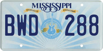 MS license plate BWD288
