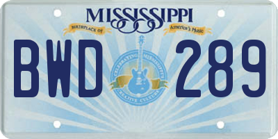 MS license plate BWD289