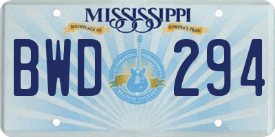 MS license plate BWD294