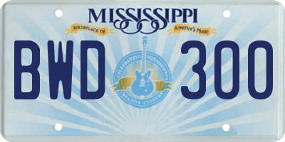 MS license plate BWD300