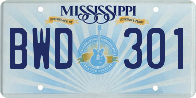 MS license plate BWD301