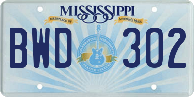 MS license plate BWD302