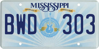 MS license plate BWD303