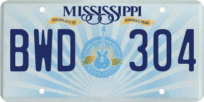 MS license plate BWD304