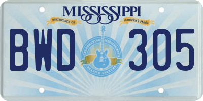 MS license plate BWD305