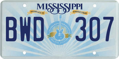 MS license plate BWD307