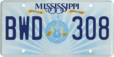 MS license plate BWD308