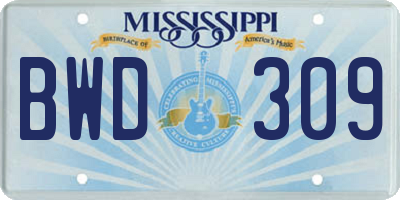 MS license plate BWD309