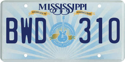 MS license plate BWD310