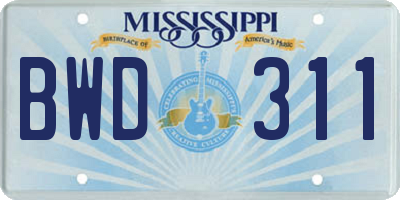 MS license plate BWD311
