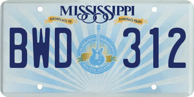 MS license plate BWD312