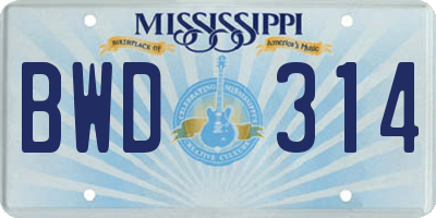MS license plate BWD314