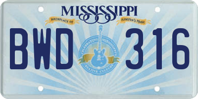 MS license plate BWD316