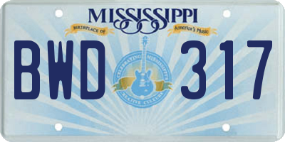 MS license plate BWD317