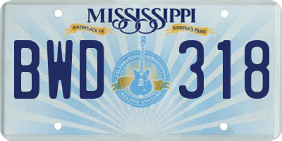 MS license plate BWD318