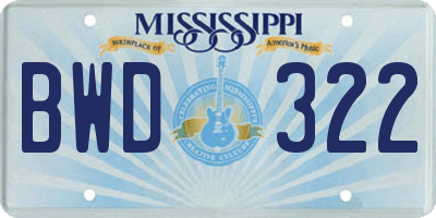 MS license plate BWD322