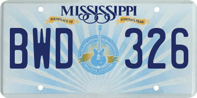 MS license plate BWD326