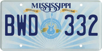 MS license plate BWD332