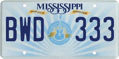 MS license plate BWD333