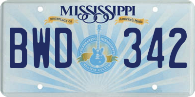 MS license plate BWD342