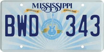 MS license plate BWD343