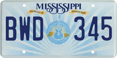 MS license plate BWD345