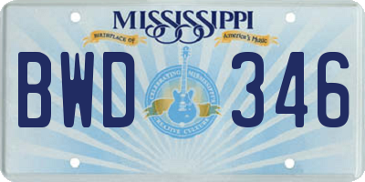 MS license plate BWD346
