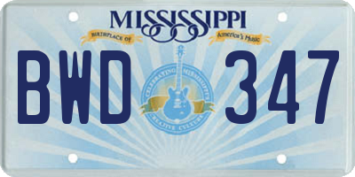 MS license plate BWD347