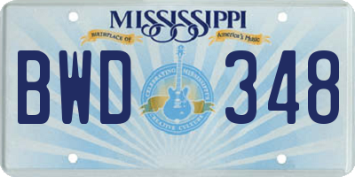 MS license plate BWD348